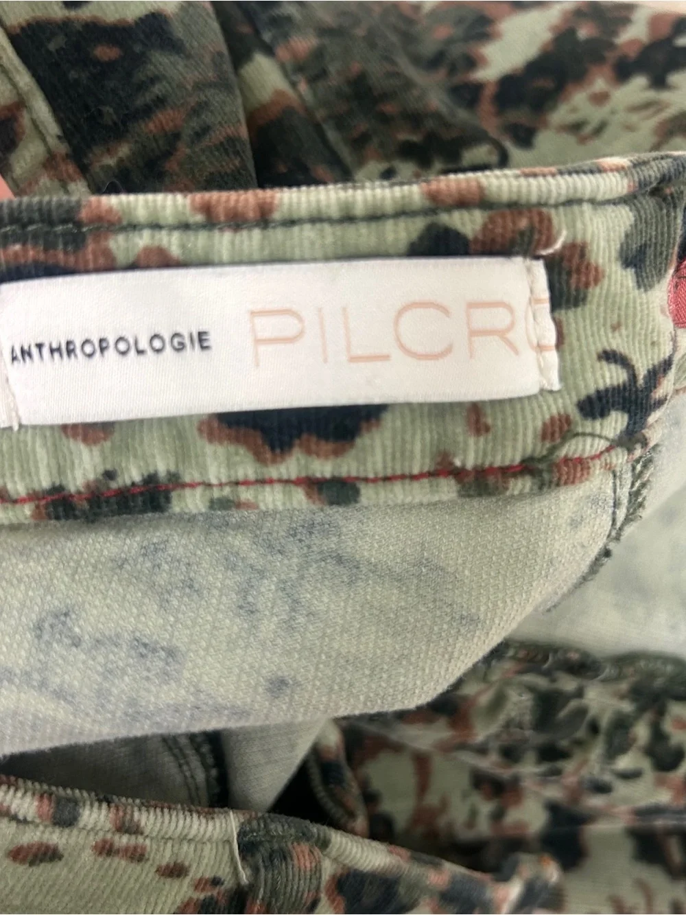 Anthropology Pilcro, corduroy Green Camouflage Skinny Jeans